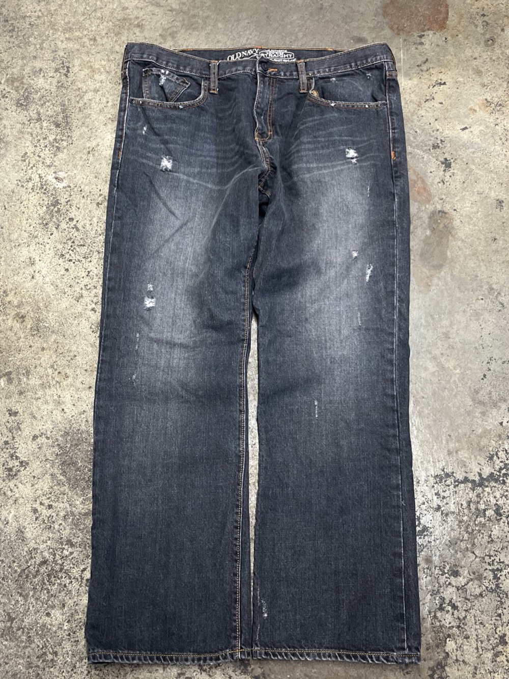 Old Navy Straight Distressed Jeans Men’s 38x32 Dark Wash Grunge Streetwear 00s